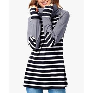 Black & White Striped Long Sleeve Cowl Neck Tunic Top Size xl